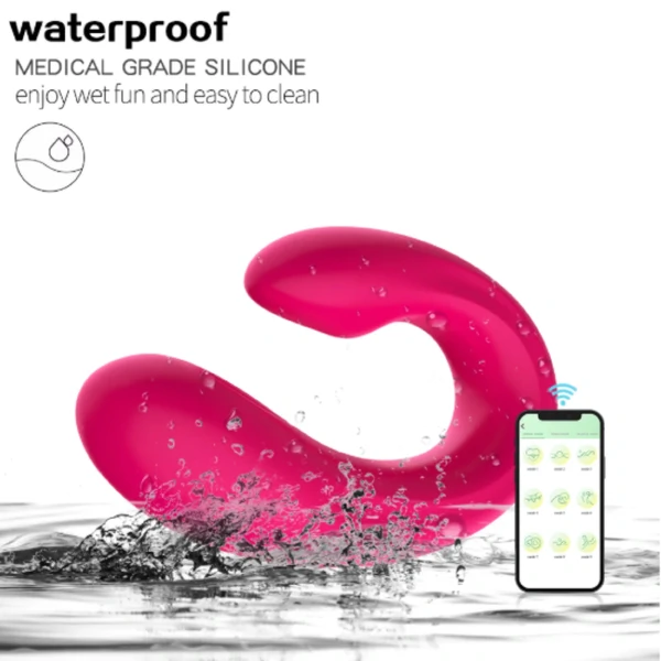 Vibrador de Casal Tipo U em Silicone Macio - com Aplicativo
