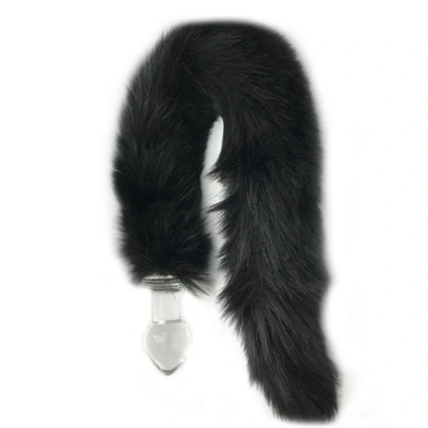 Plug Anal de Vidro com Rabo Longo Preto