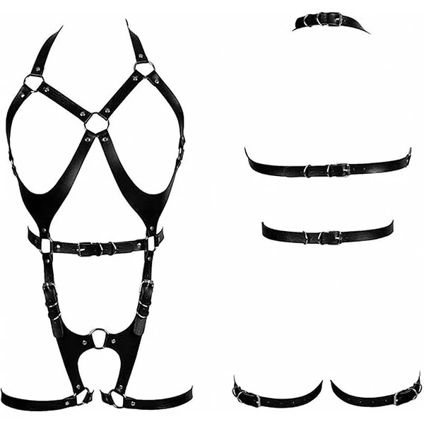 Acessório para Sado Harness Cinta Liga de Couro Pescoço e Cintura