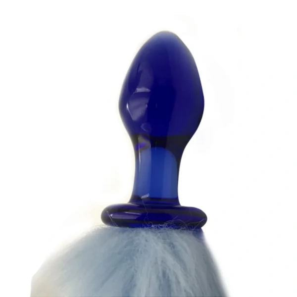 Plug Anal de Vidro com Rabo Longo Azul