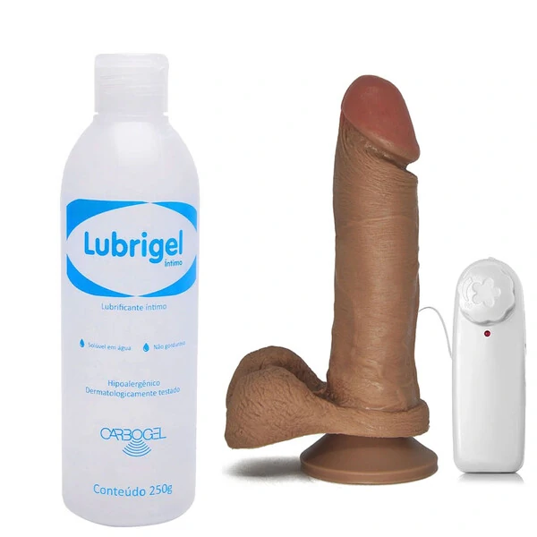 Pênis Delícia com Vibro e Ventosa + Lubrigel 250g