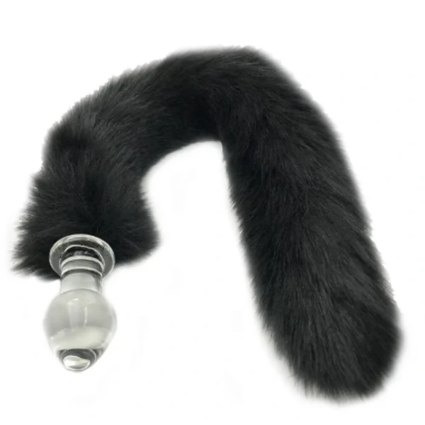 Plug Anal de Vidro com Rabo Longo Preto