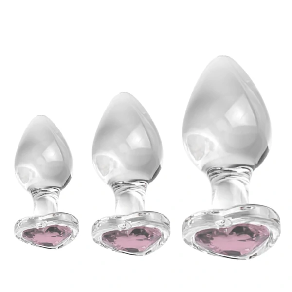 Plug Anal Grande em Vidro com Pedra Brilhante na Base Formato Coração