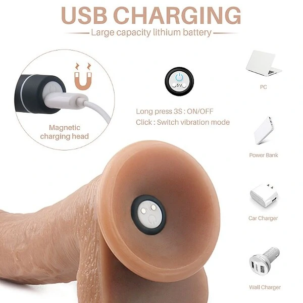 Prótese Realistica Vibrador Pênis Silicone com Ventosa Croods S-Hande