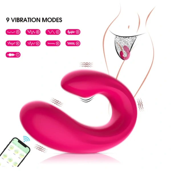 Vibrador de Casal Tipo U em Silicone Macio - com Aplicativo