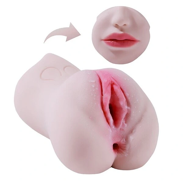 Masturbador Masculino Duplo em Formato de Vagina e Ânus com Boca