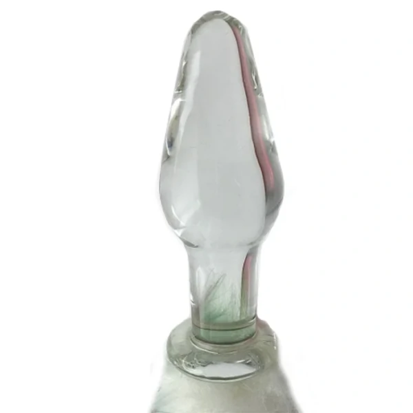 Plug Anal de Vidro com Rabo Estimulador Sexual Rosa com Verde