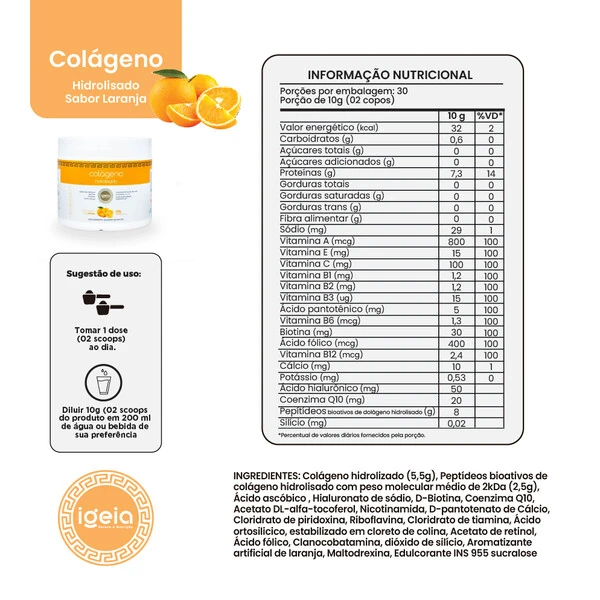 Colágeno em pó 300g - Laranja