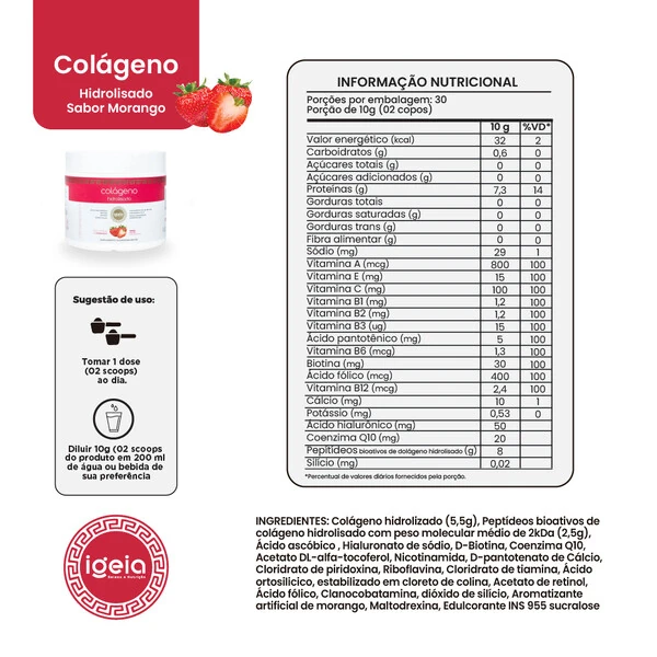 Kit 6 - Colágeno em pó 300g - Morango