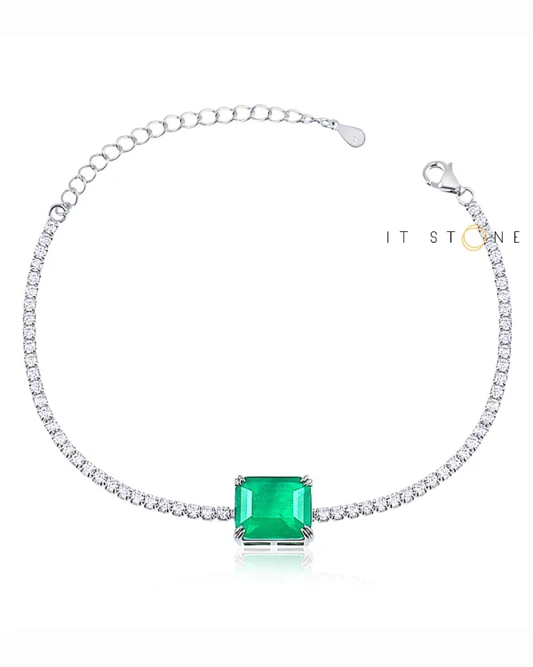 Pulseira Riviera Retângulo Esmeralda Fusion