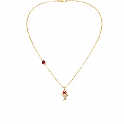 Foto Colar Amuleto Peixe Red Coral & Olho Grego