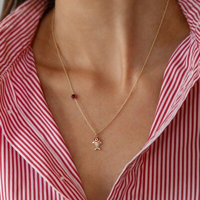 FotoColar Amuleto Peixe Red Coral & Olho Grego