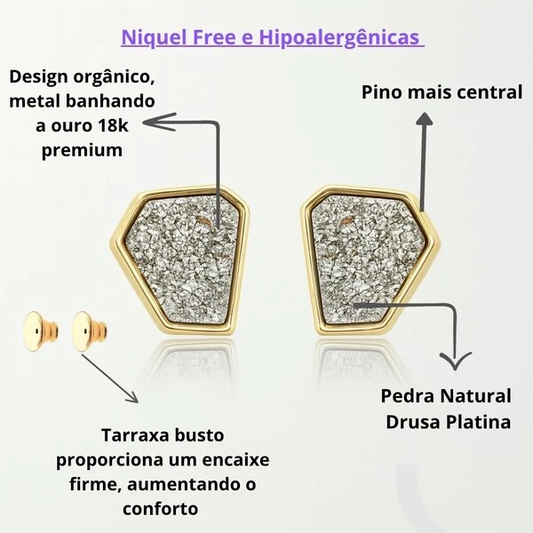 Brinco Pedra Drusa Platinada - Lara