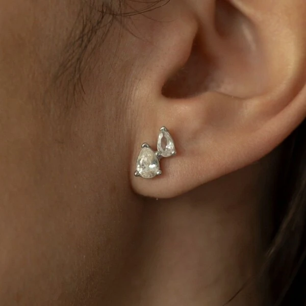 Brinco Gota Duo Pear Prata 925