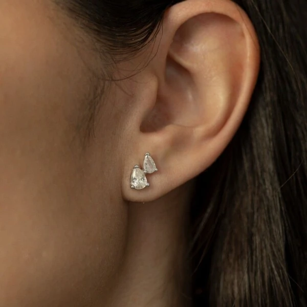 Brinco Gota Duo Pear Prata 925