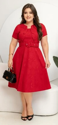 Vestido Feminino Colete Gode com Botões Encapado, Cinto Ajustável Tecido Jakuar 3D Casual Evangelico