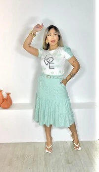 Conjunto Evangelico Feminino Blusa Viscolycra e Saia com Cinto Combinados Lindo Conjunto