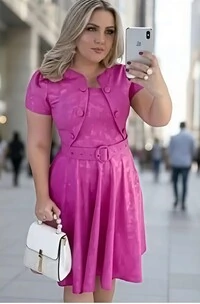 Vestido Feminino Colete Gode com Botões Encapado, Cinto Ajustável Tecido Jakuar 3D Casual Evangelico