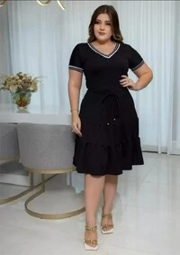 Vestido Midi Feminino Tecido Viscolycra Detalhe Listrado e Cordão para Regular, Moda Verão Primavera