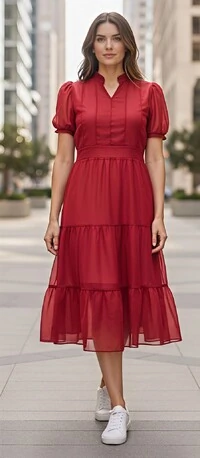 Vestido Evangelico Midi Tecido Chiffon Elastex na Costa Moda Casual Verão 2026