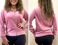 Jaqueta Bomber Tecido Plush Veludo Estilosa Manga Comprida Ziper Frontal Confortavel