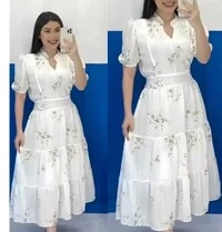Vestido Evangelico Midi Tecido Chiffon Elastex na Costa Moda Casual Verão 2026