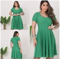 Vestido Evangélica Com Detalhe Na Gola Saia Rodado Forrado Tendência Tecido Lesser EMVIO IMEDIATO