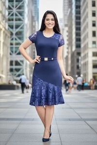 Vestido En Tecido Creppe Con Detalhe Renda Acompanha Cinto Envio IMEDIATO