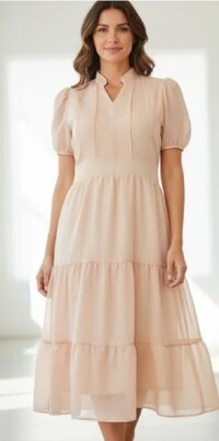 Vestido Evangelico Midi Tecido Chiffon Elastex na Costa Moda Casual Verão 2026