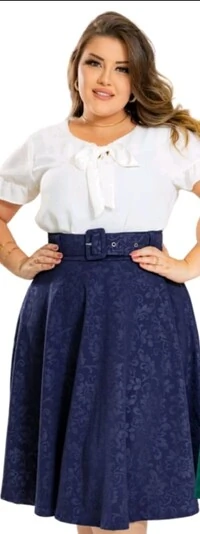 Saia Midi Feminina Jakuar 3D com Cinto Ajustável Tecido Encorpado Elegante Moda Casual