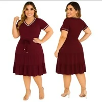 Vestido Midi Feminino Tecido Viscolycra Detalhe Listrado e Cordão para Regular, Moda Verão Primavera