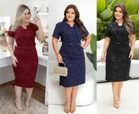 Vestido com detalhe bolero acompanha cinto no tecido jaquar 3D