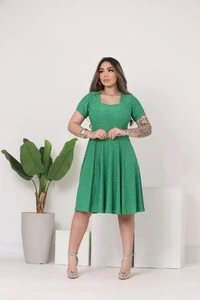 Vestido Evangélica Com Detalhe Na Gola Saia Rodado Forrado Tendência Tecido Lesser EMVIO IMEDIATO