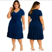 Vestido Midi Feminino Tecido Viscolycra Detalhe Listrado e Cordão para Regular, Moda Verão Primavera