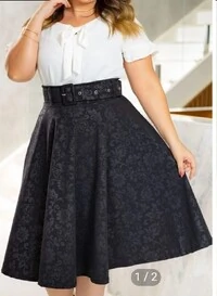 Saia Midi Feminina Jakuar 3D com Cinto Ajustável Tecido Encorpado Elegante Moda Casual