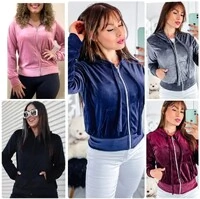 Jaqueta Bomber Tecido Plush Veludo Estilosa Manga Comprida Ziper Frontal Confortavel