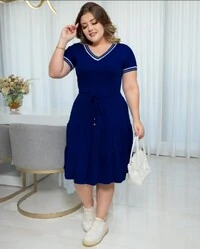 Vestido Midi Feminino Tecido Viscolycra Detalhe Listrado e Cordão para Regular, Moda Verão Primavera