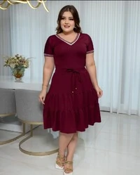 Vestido Midi Feminino Tecido Viscolycra Detalhe Listrado e Cordão para Regular, Moda Verão Primavera