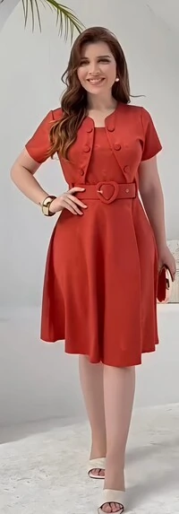 Vestido Feminino Colete Gode com Botões Encapado, Cinto Ajustável Tecido Jakuar 3D Casual Evangelico