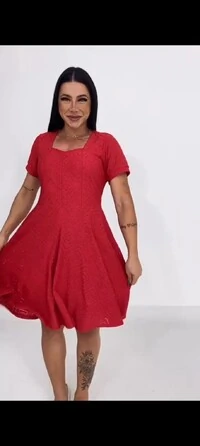 Vestido Evangélica Com Detalhe Na Gola Saia Rodado Forrado Tendência Tecido Lesser EMVIO IMEDIATO