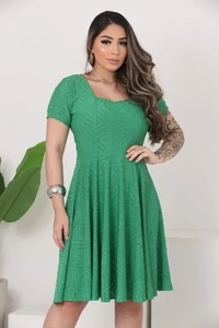 Vestido Evangélica Com Detalhe Na Gola Saia Rodado Forrado Tendência Tecido Lesser EMVIO IMEDIATO