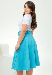 Saia Midi Feminina Jakuar 3D com Cinto Ajustável Tecido Encorpado Elegante Moda Casual