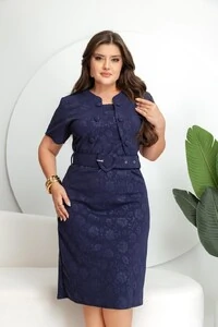 Vestido com detalhe bolero acompanha cinto no tecido jaquar 3D