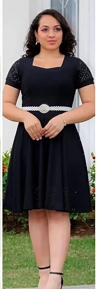 Vestido Evangélica Com Detalhe Na Gola Saia Rodado Forrado Tendência Tecido Lesser EMVIO IMEDIATO