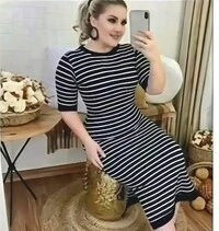 vestido en Tecido Viscolycra Listrado Estilosa Com Detalhes Na Manga Tendencia 2026