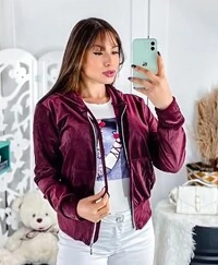 Jaqueta Bomber Tecido Plush Veludo Estilosa Manga Comprida Ziper Frontal Confortavel