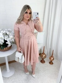 Vestido Feminino Colete Gode com Botões Encapado, Cinto Ajustável Tecido Jakuar 3D Casual Evangelico