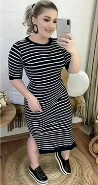 vestido en Tecido Viscolycra Listrado Estilosa Com Detalhes Na Manga Tendencia 2026