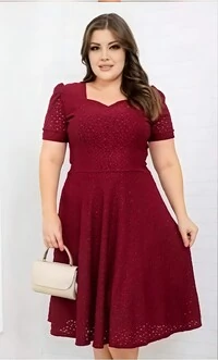 Vestido Evangélica Com Detalhe Na Gola Saia Rodado Forrado Tendência Tecido Lesser EMVIO IMEDIATO