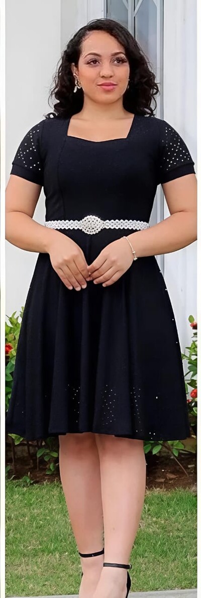 Foto Vestido Evangélica Com Detalhe Na Gola Saia Rodado Forrado Tendência Tecido Lesser EMVIO IMEDIATO